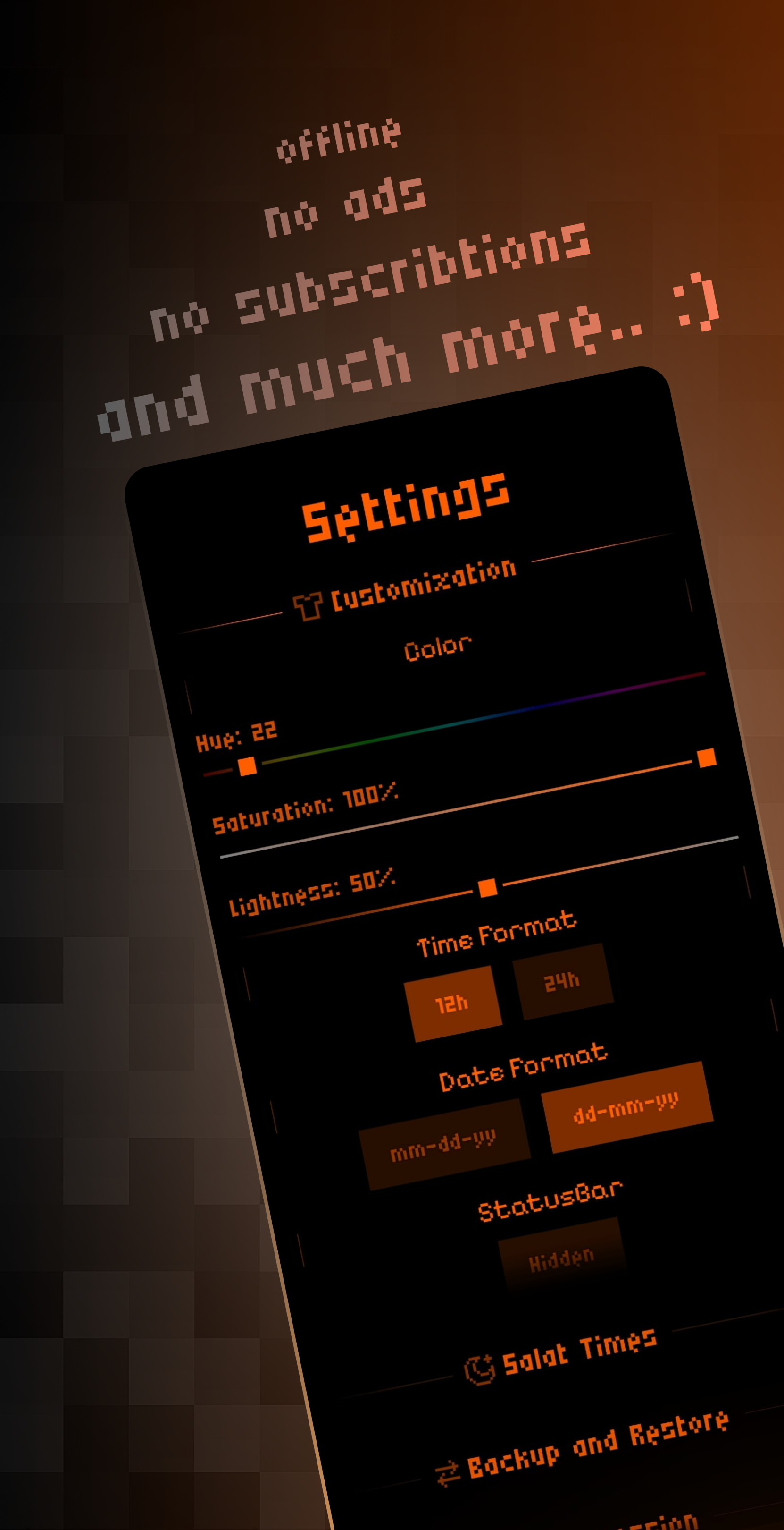 TimeRespect settings – theme color customization, offline and no ads